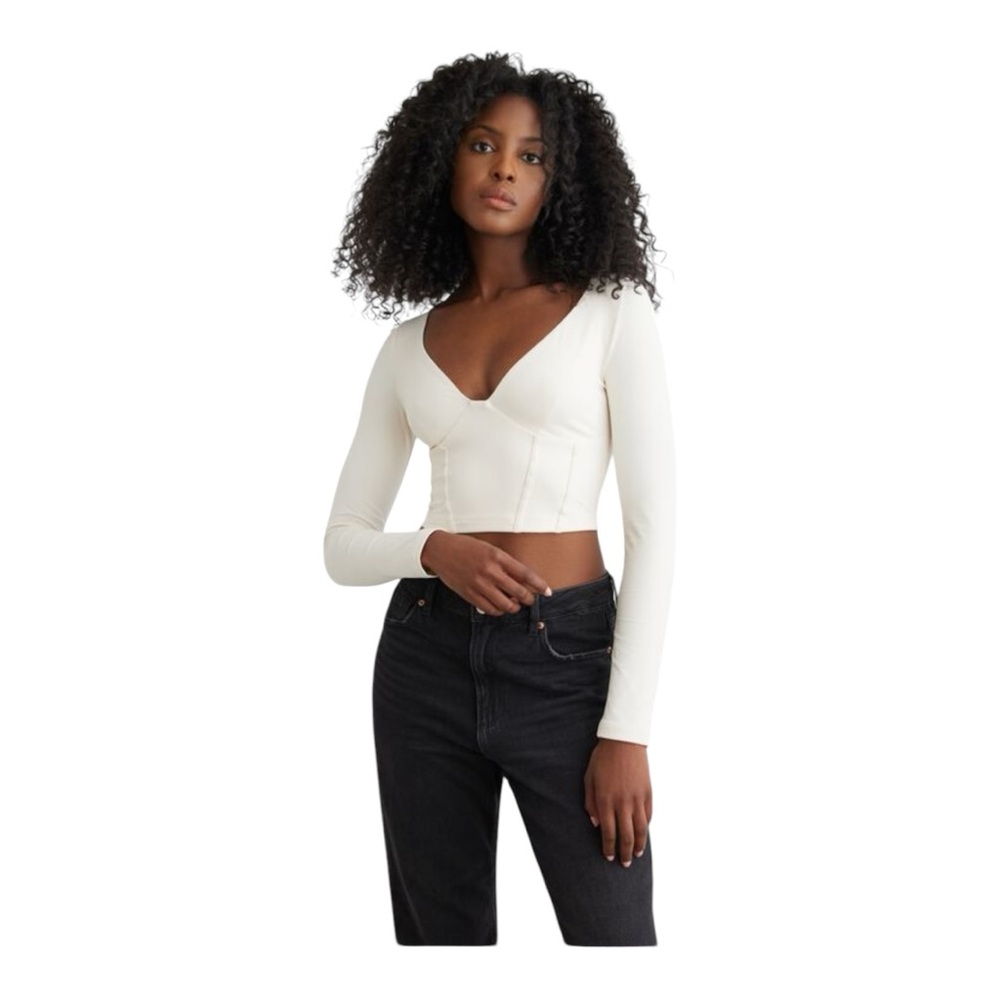 NWT Dynamite Cera Sculpt Long Sleeve Corset Top in Sea Salt Beige XL